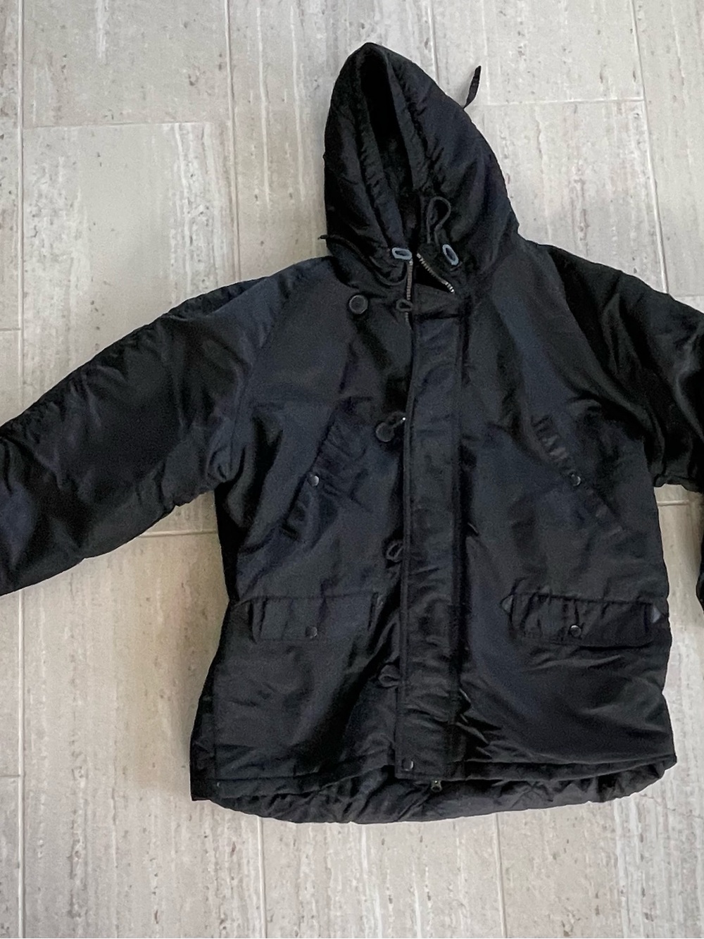 J.Crew Vintage Black Faux Fur Lined Hood Parka Coat Jacket Large